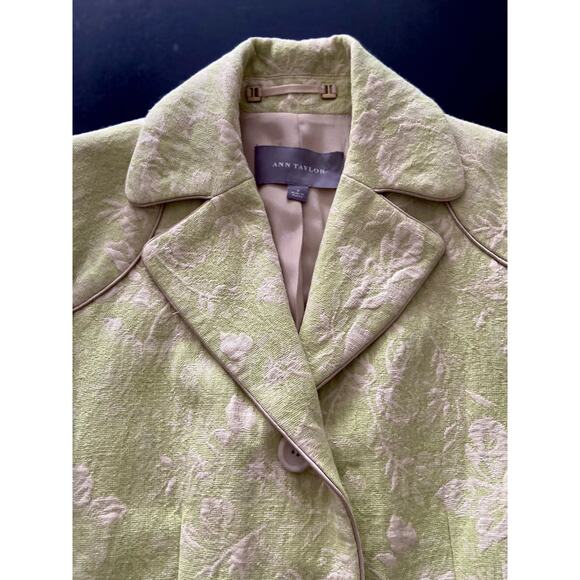 ANN TAYLOR Retro Green Textured Floral Mid-Length Coat sz 4 - Picture 4 of 13